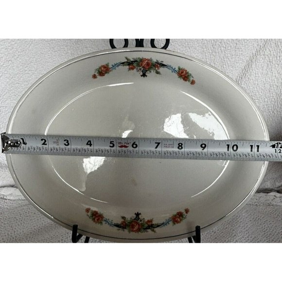 Crown Potteries Company Platter 11 5/8”L x 8 5/8”W Orange Roses Platinum Trim - Picture 10 of 12